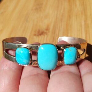 Jay King DTR mine finds 3 Stone Turquoise cuff bracelet 925 Sterling Silver